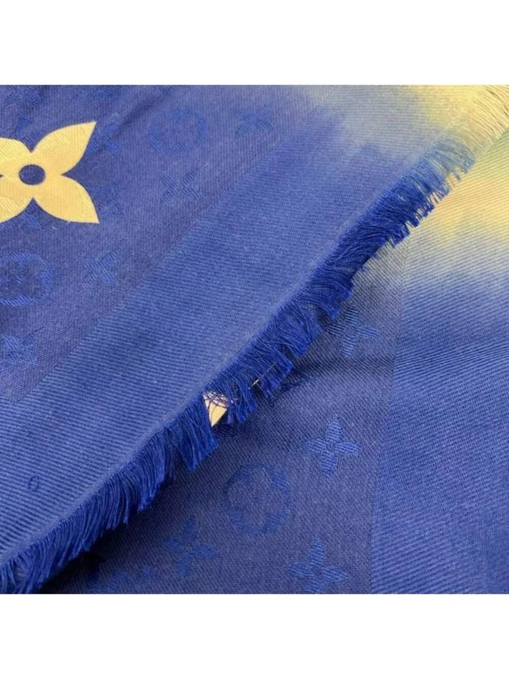Louis Vuitton Shawl Monogram LV Escale Tie Dye Silk Wool Blue Scarf